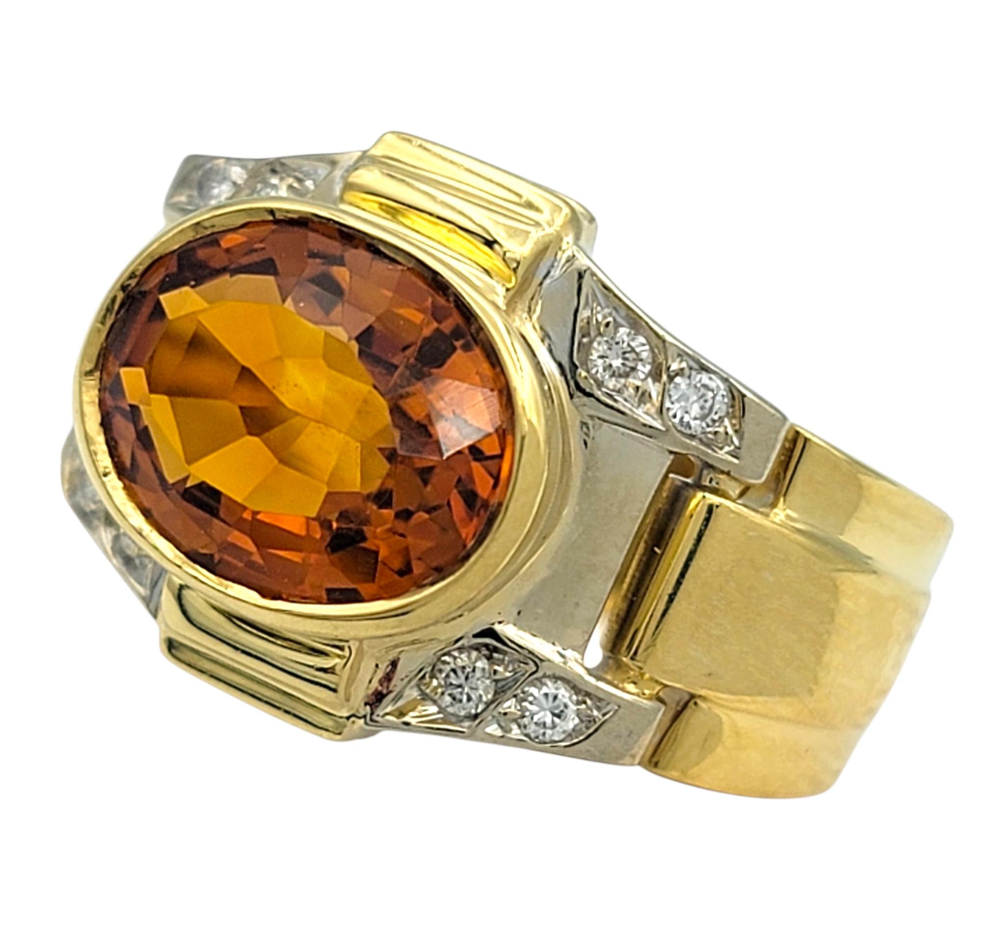 Anello a fascia con citrino ovale e diamanti in oro bicolore 18 carati East West Set In condizioni buone in vendita a Scottsdale, AZ