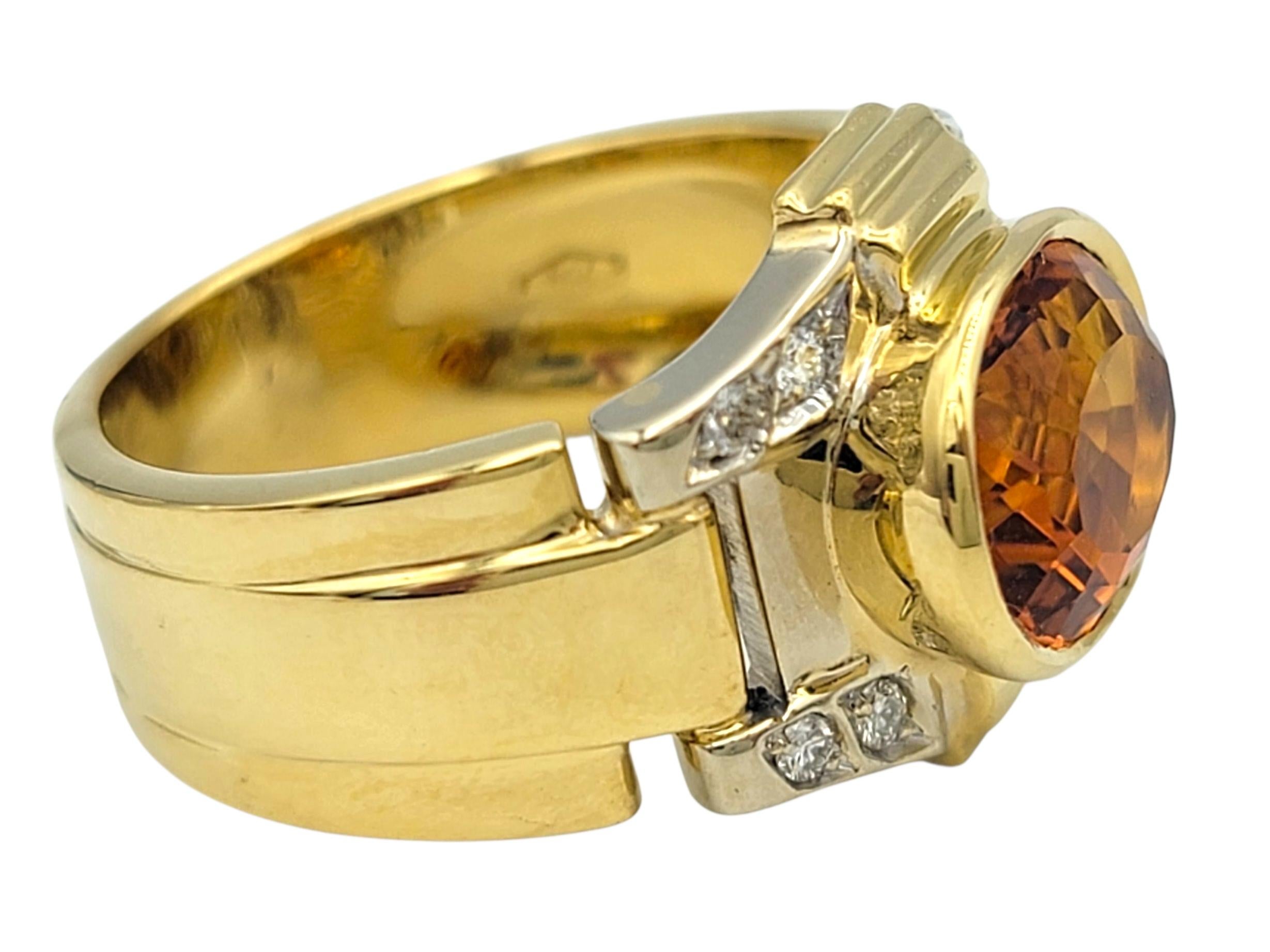 da uomo o donna Anello a fascia con citrino ovale e diamanti in oro bicolore 18 carati East West Set in vendita