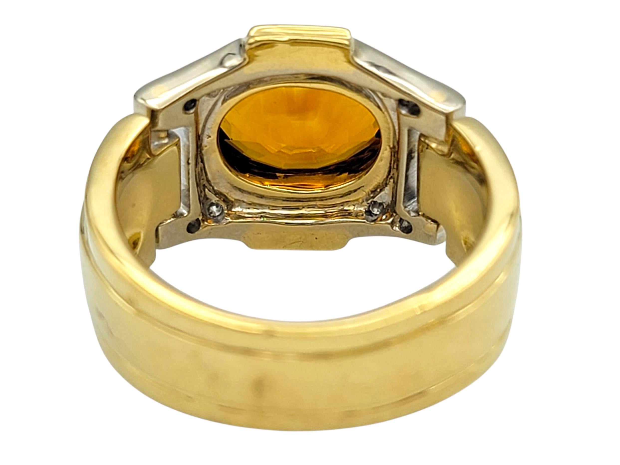 Anello a fascia con citrino ovale e diamanti in oro bicolore 18 carati East West Set in vendita 1