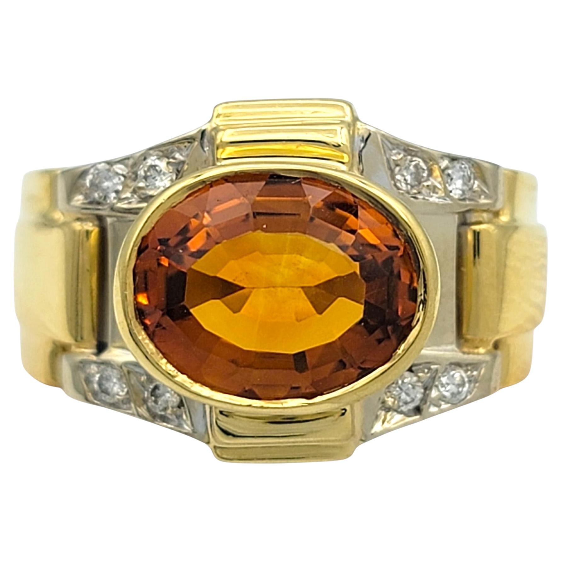 Bague en or bicolore 18 carats ornée de citrines ovales et de diamants