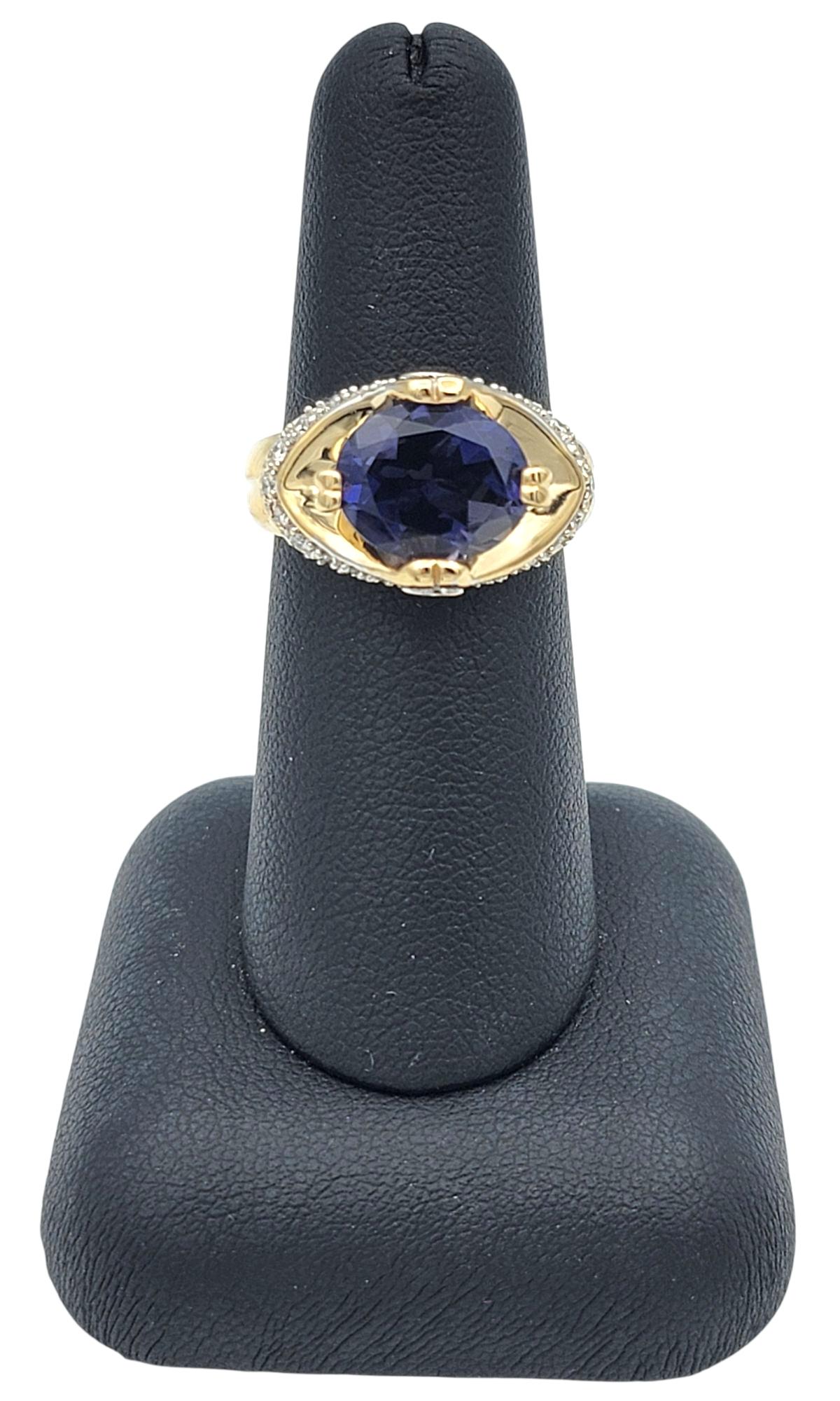East West Set Oval Cut Iolite and Diamond Cocktail Ring Two-Tone 14 Karat Gold en vente 4