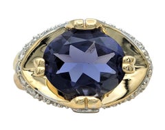 East West Set Oval Cut Iolite and Diamond Cocktail Ring Two-Tone 14 Karat Gold
