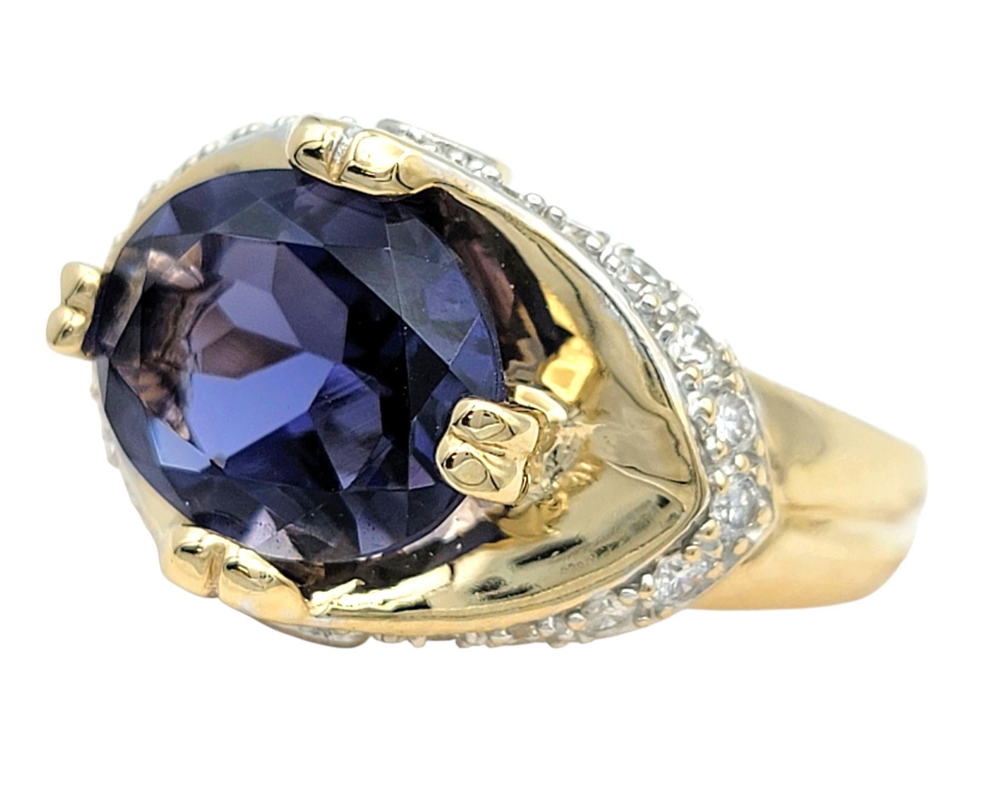 Contemporain East West Set Oval Cut Iolite and Diamond Cocktail Ring Two-Tone 14 Karat Gold en vente