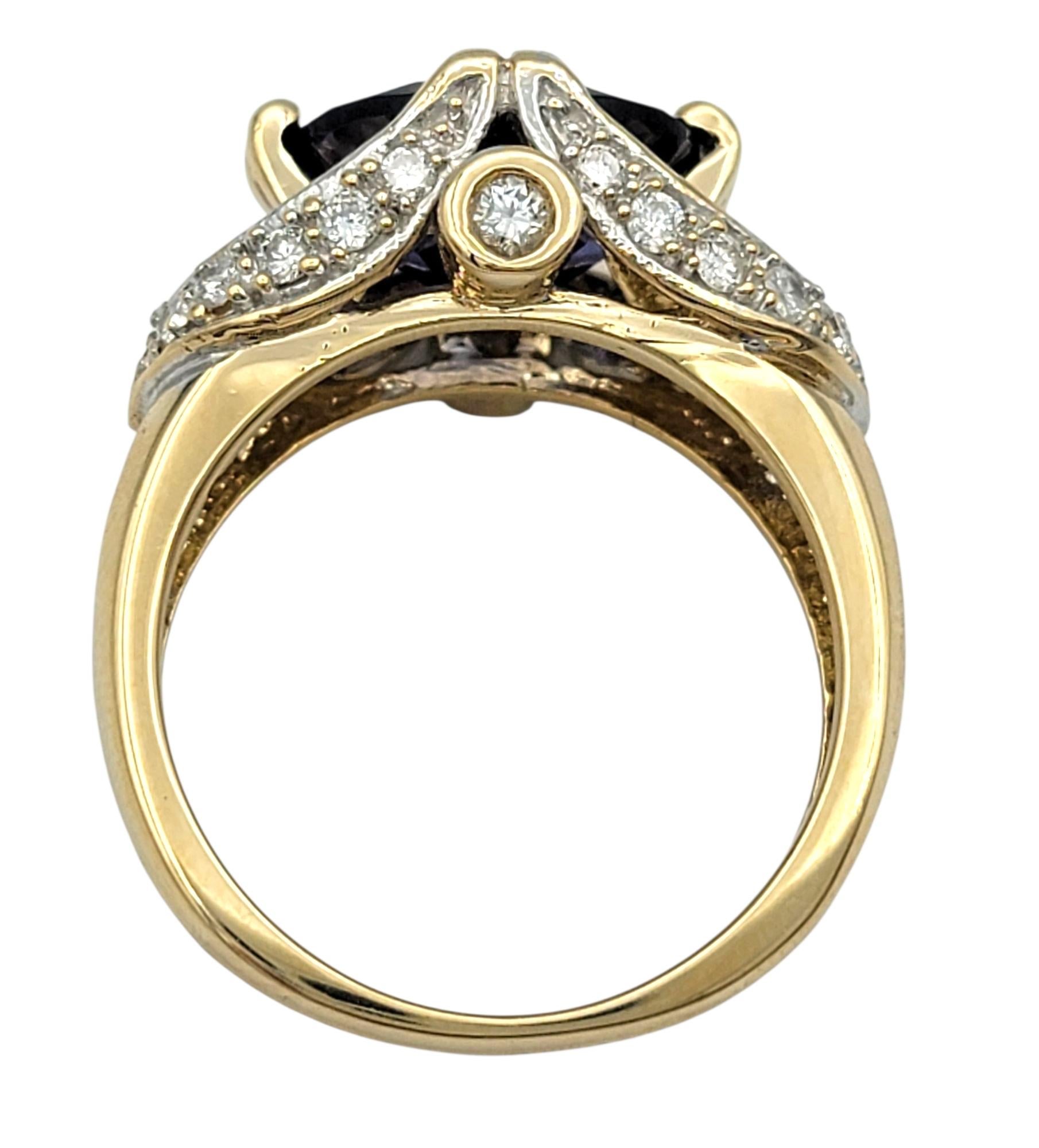 East West Set Oval Cut Iolite and Diamond Cocktail Ring Two-Tone 14 Karat Gold Bon état - En vente à Scottsdale, AZ
