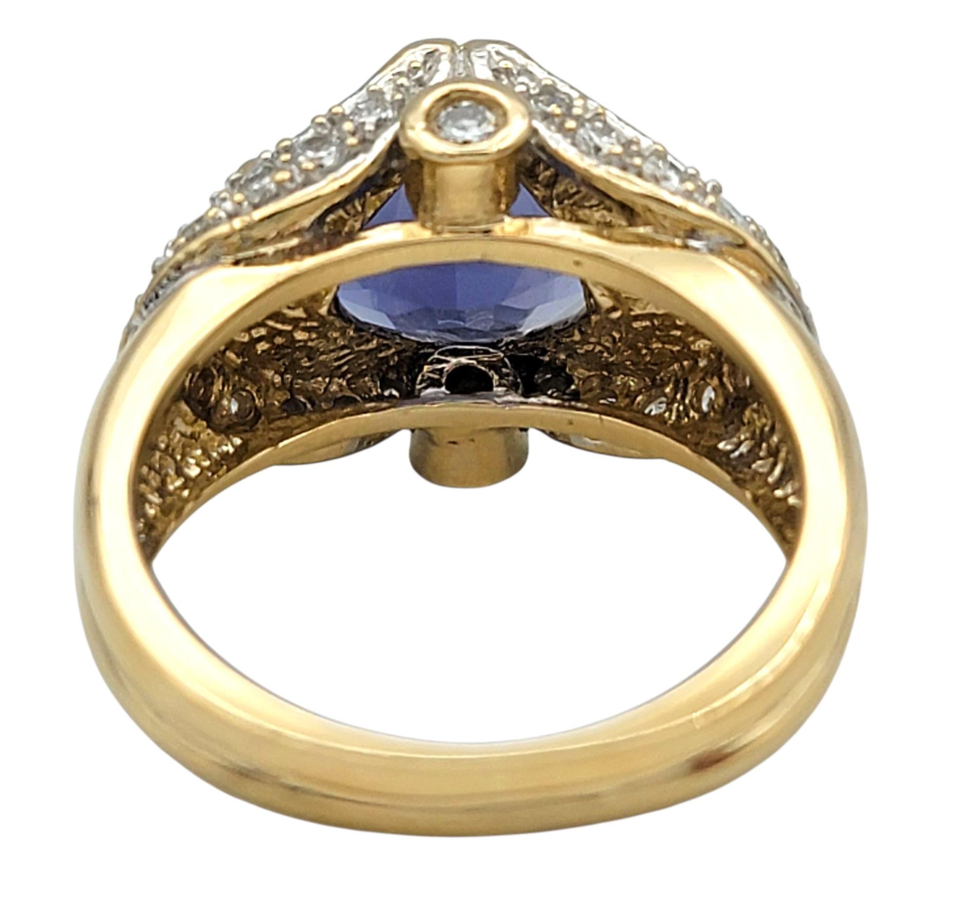 East West Set Oval Cut Iolite and Diamond Cocktail Ring Two-Tone 14 Karat Gold Pour femmes en vente