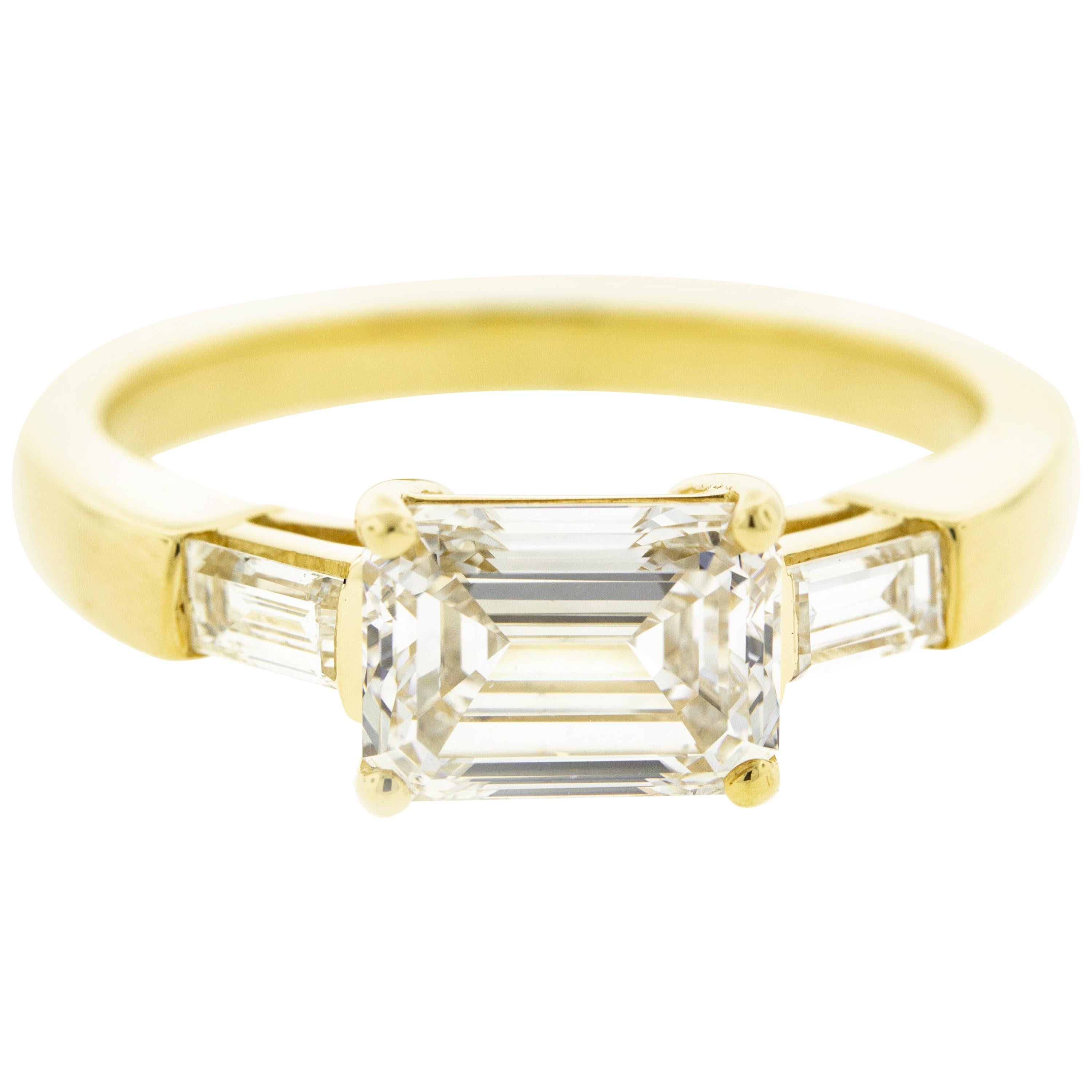 East West Three-Stone Emerald Cut Diamond Engagement Ring 'GIA'