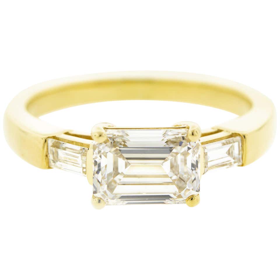 East West Three-Stone Emerald Cut Diamond Engagement Ring 'GIA' For ...