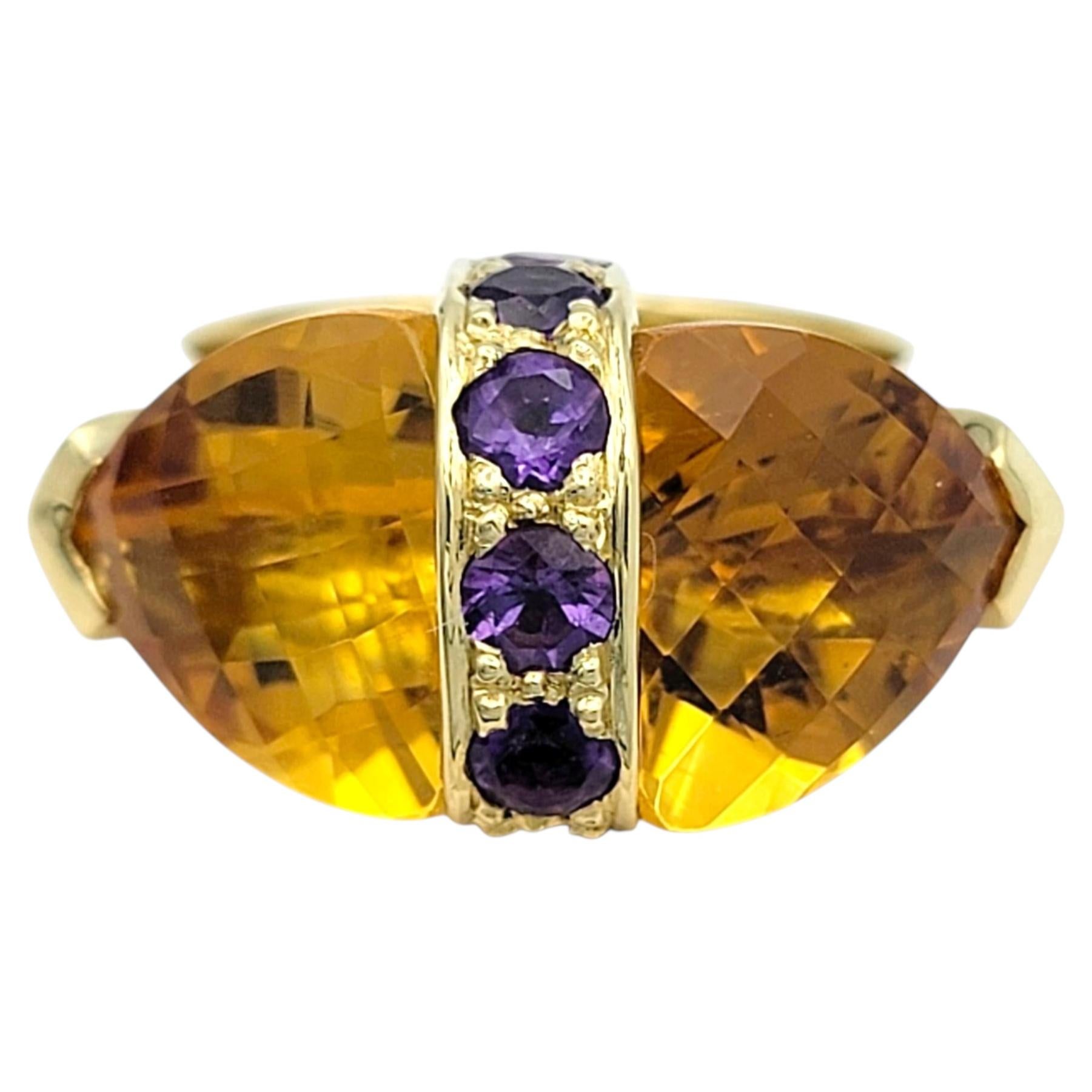 East West Dreieckiger Cocktailring aus Citrin und Amethyst in 18 Karat Gelbgold