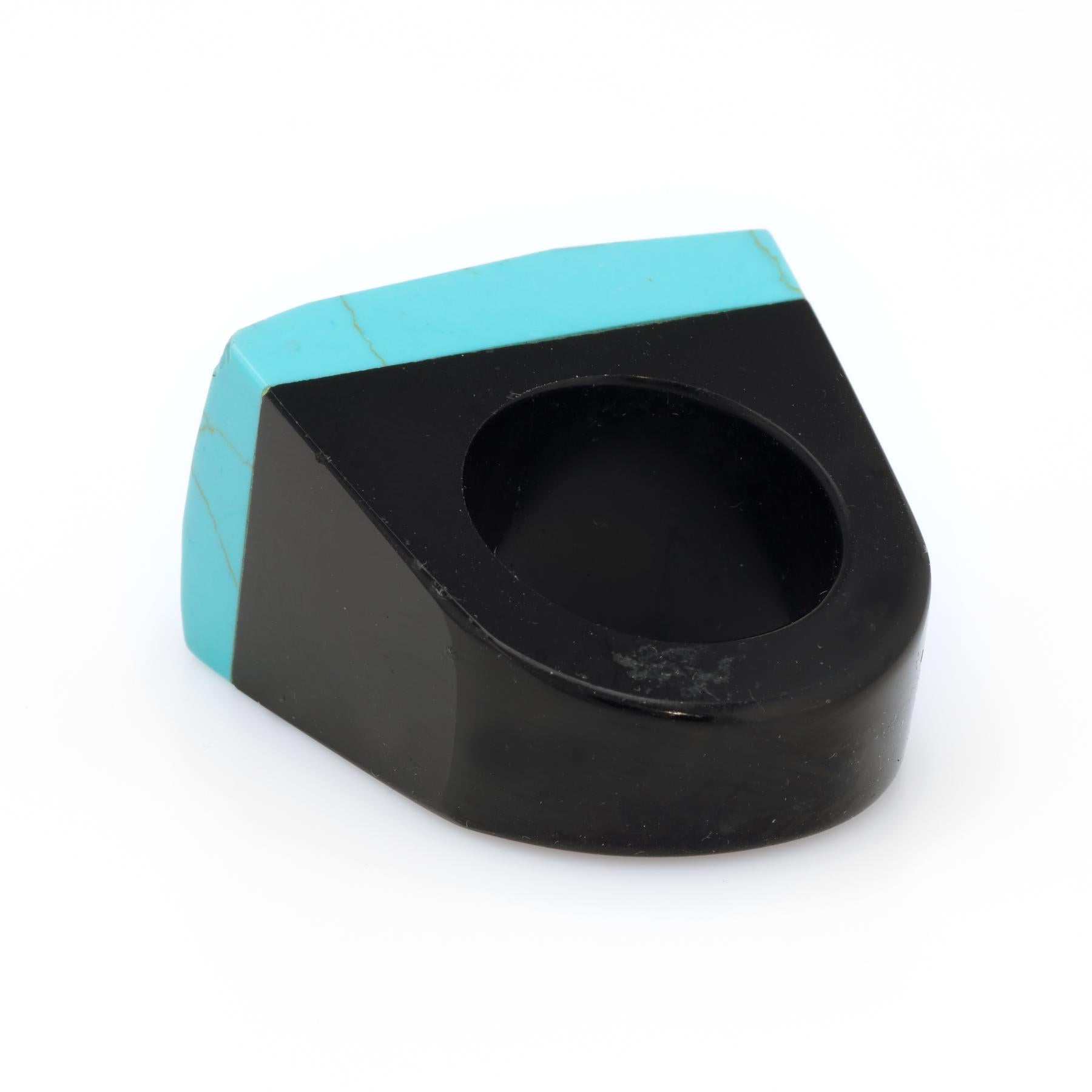 Modern East West Turquoise Onyx Diamond Cocktail Ring 