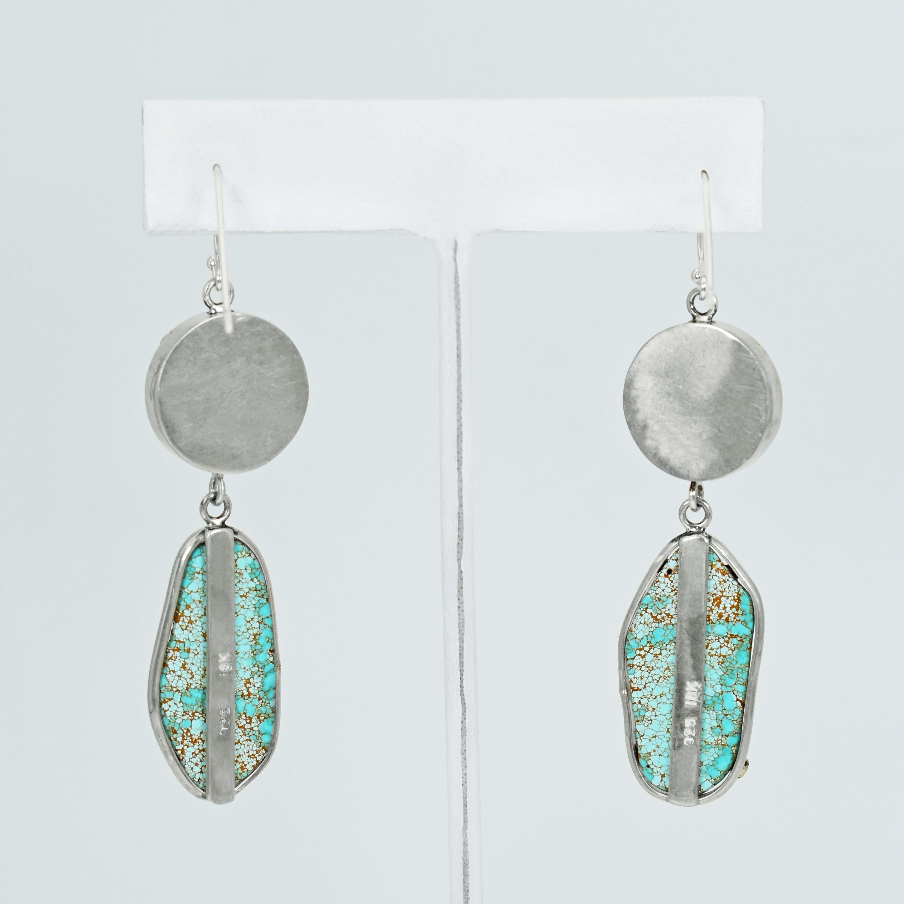 Cabochon Easter Blue and Russian Turquoise Two-Tone Dangle Earrings