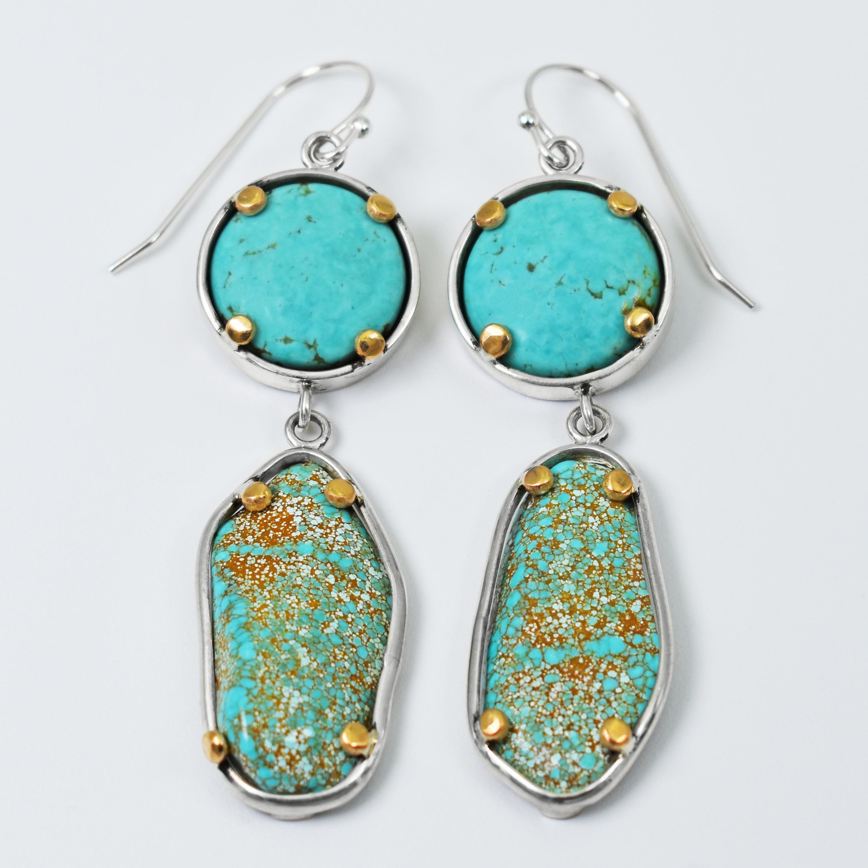 Easter Blue and Russian Turquoise Two-Tone Dangle Earrings In New Condition In Naples, FL