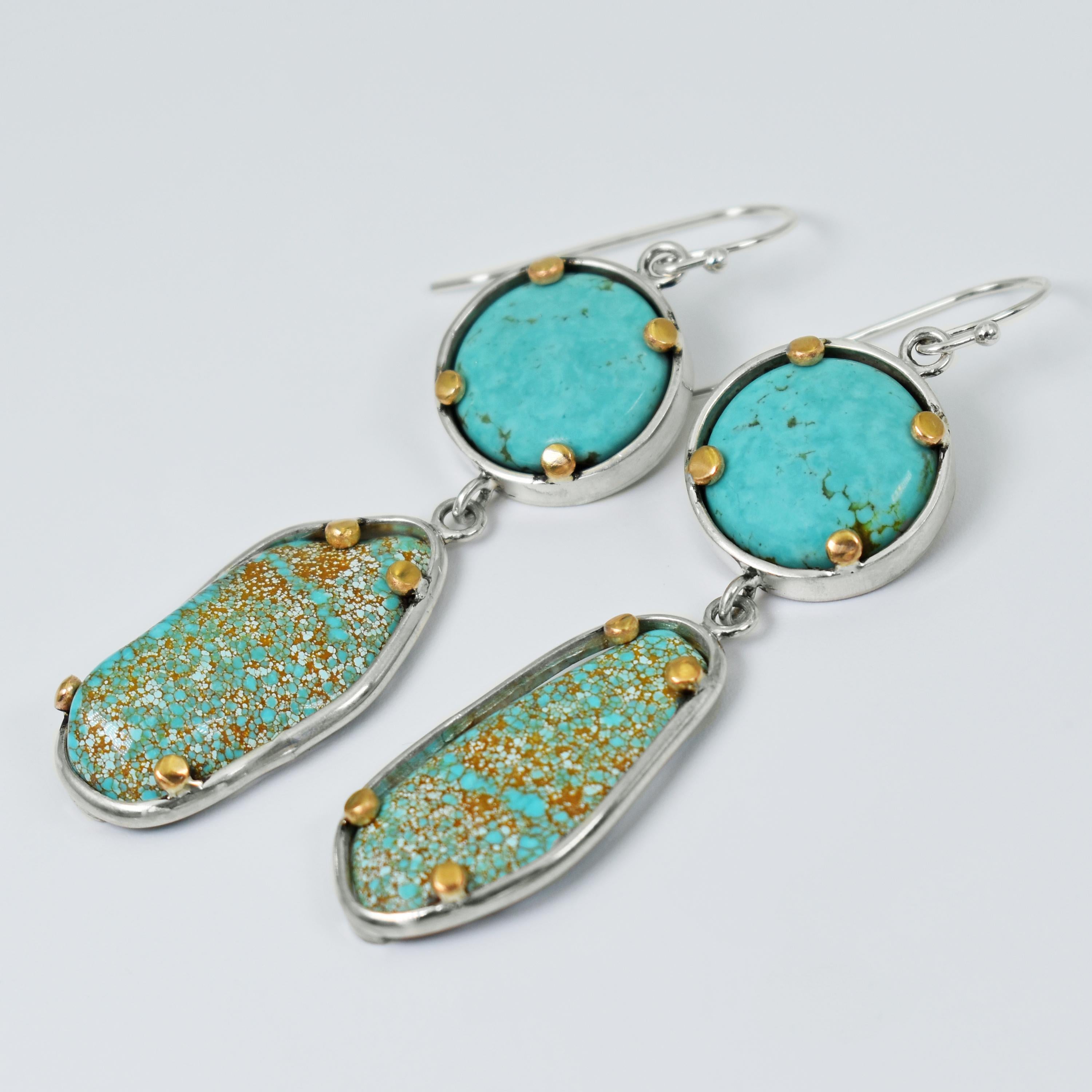 Women's or Men's Easter Blue and Russian Turquoise Two-Tone Dangle Earrings