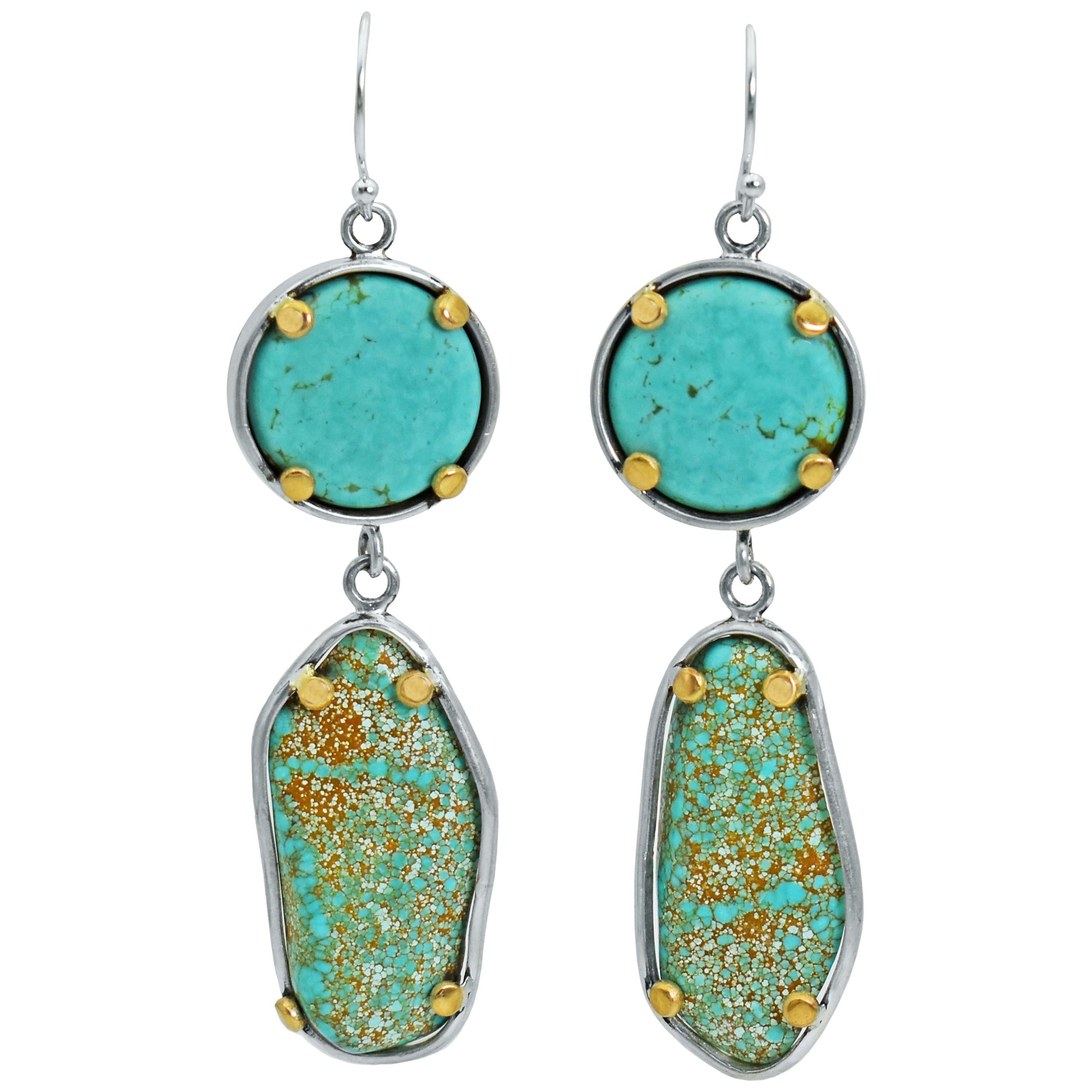 Easter Blue and Russian Turquoise Two-Tone Dangle Earrings