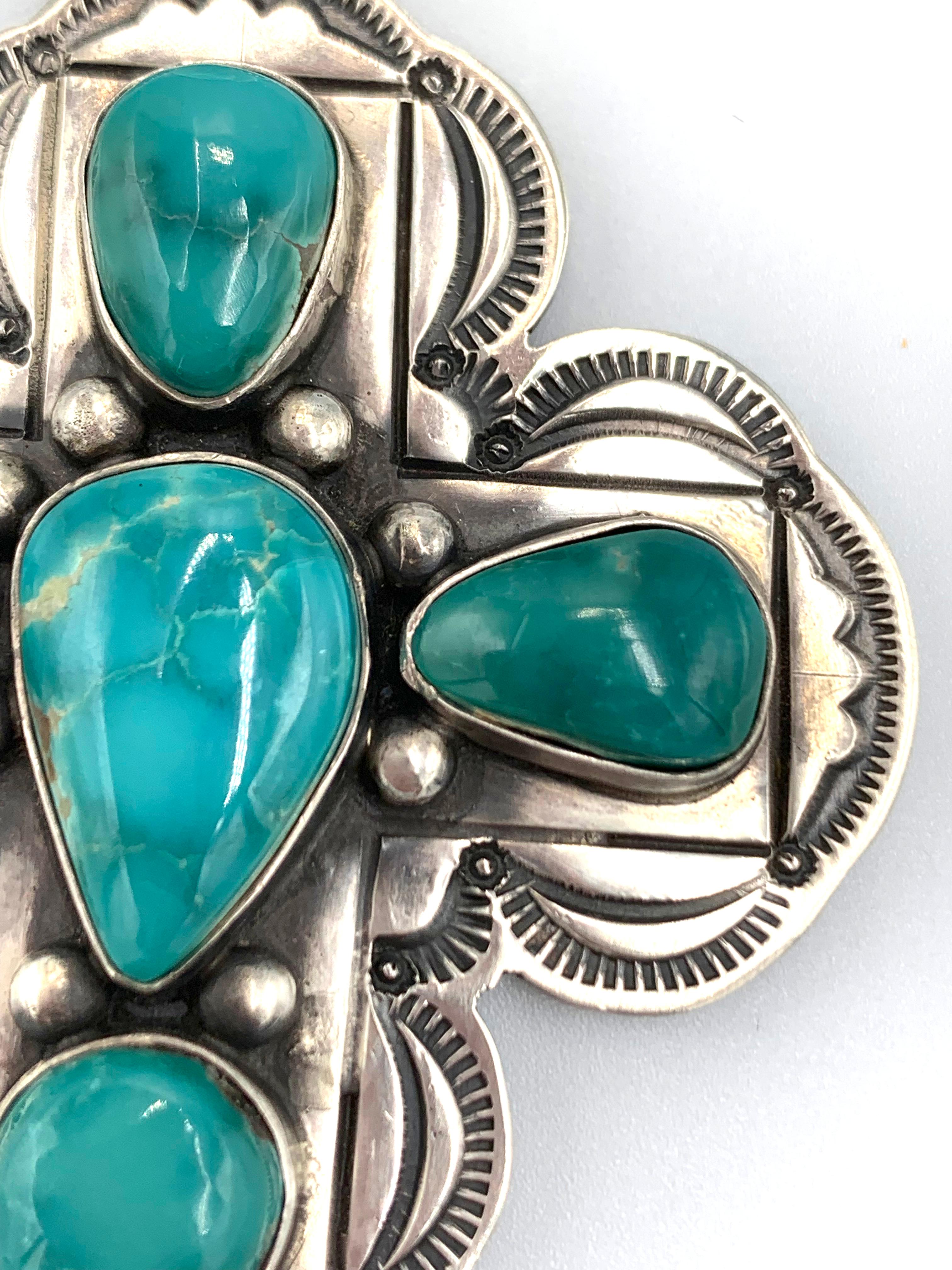 da uomo o donna Ciondolo a forma di croce in argento con turchese blu di Pasqua di Paul Begay in vendita