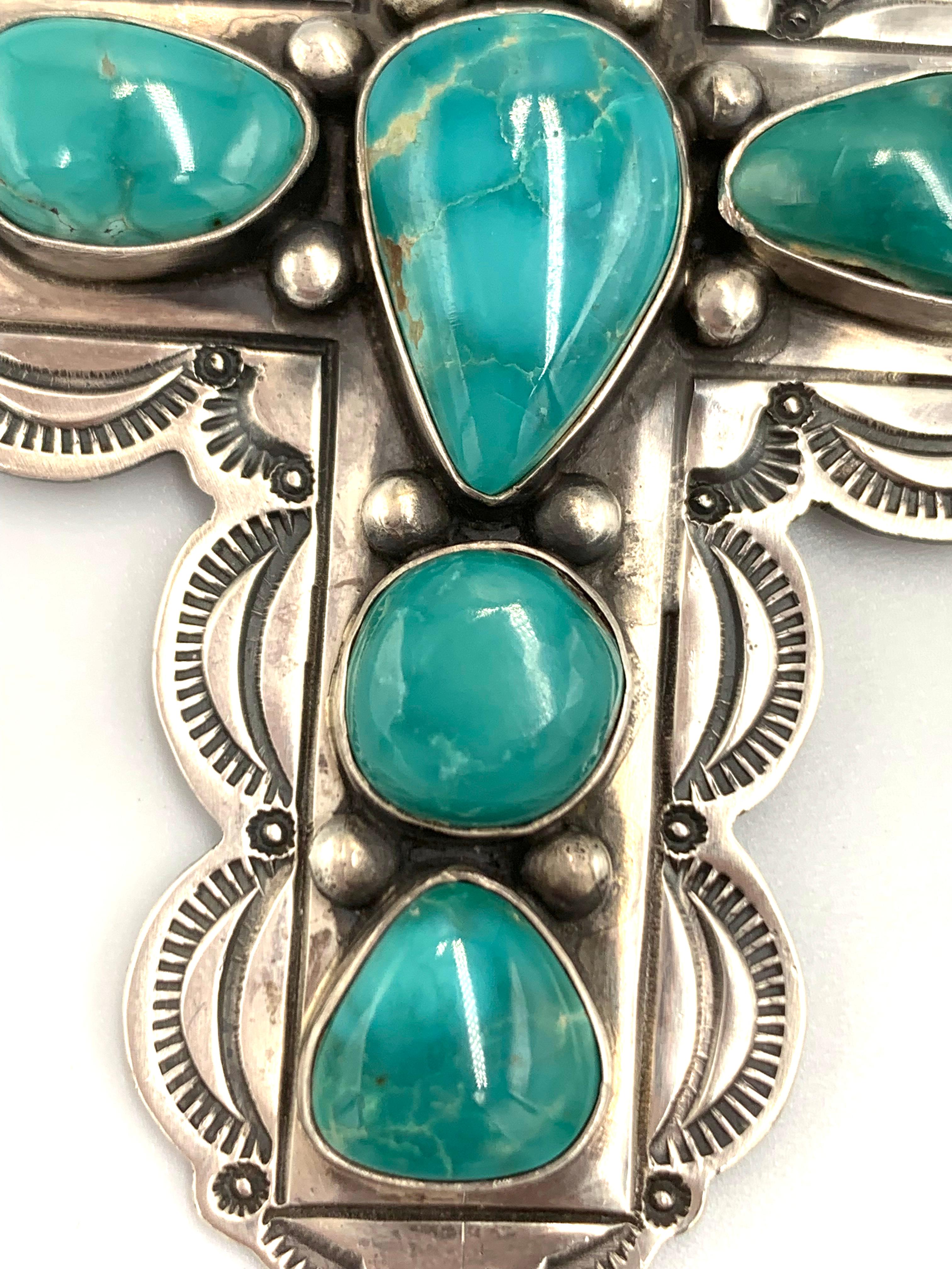 Ciondolo a forma di croce in argento con turchese blu di Pasqua di Paul Begay in vendita 1