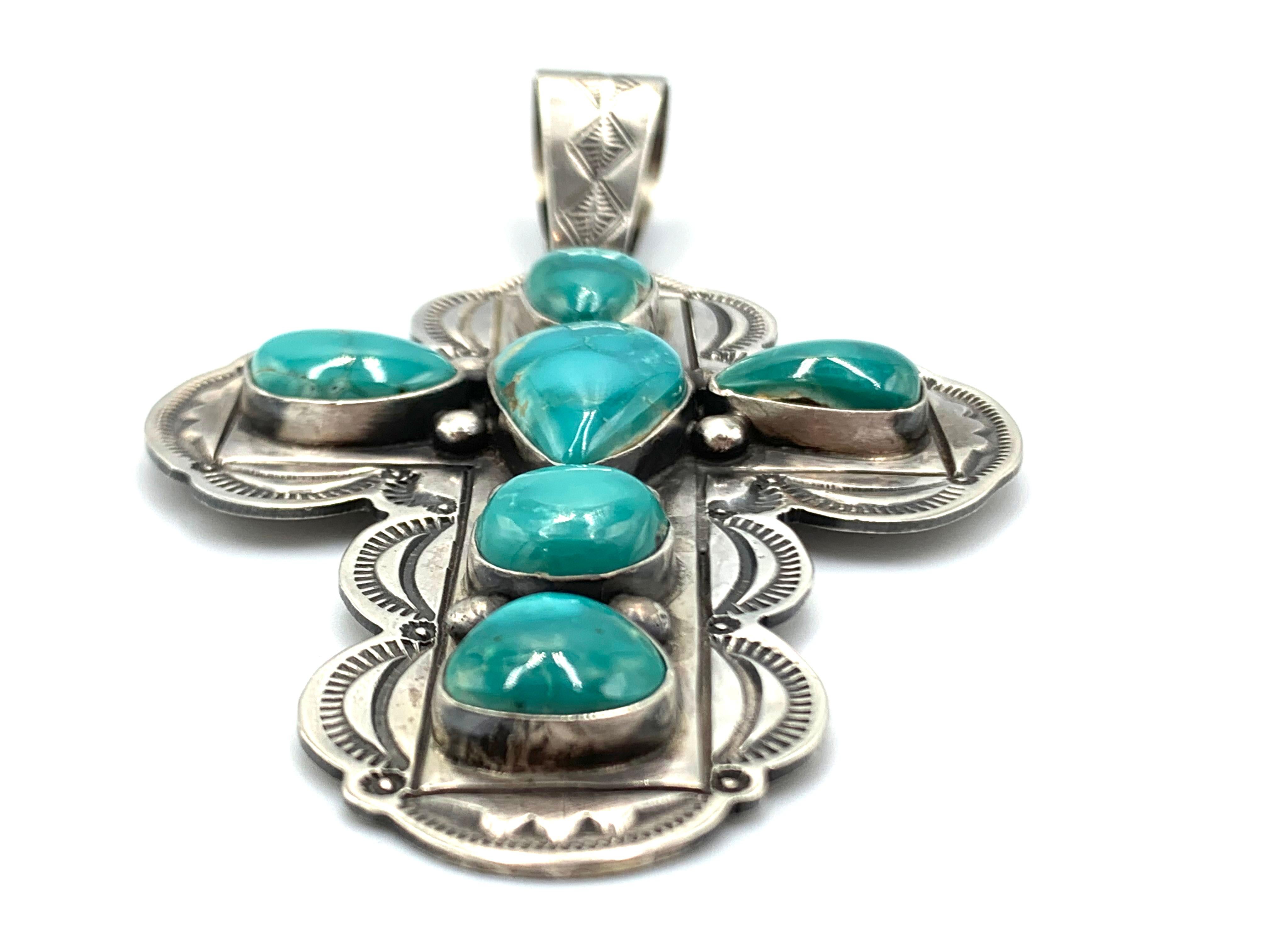Ciondolo a forma di croce in argento con turchese blu di Pasqua di Paul Begay in vendita 3