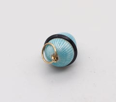 Easter Egg 1930 Art Deco Pendant In Blue Guilloche Enamel 18Kt Gold And Sapphire