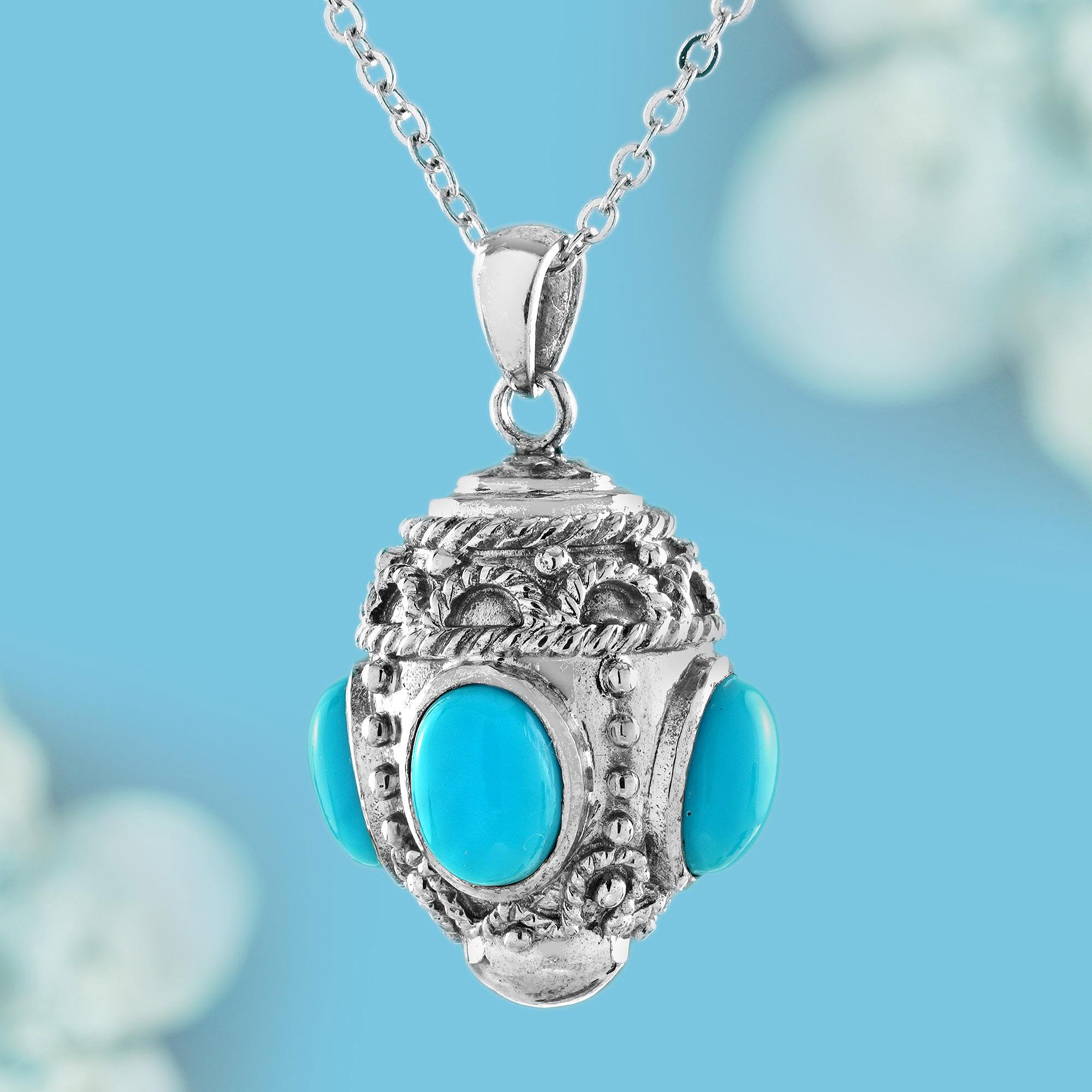 Türkis-Anhänger in Ostereiform im Vintage-Stil in 9K Weißgold (Ovalschliff) im Angebot