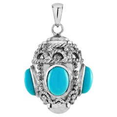 Easter Egg Shape Vintage Style Turquoise Pendant in 9K White Gold