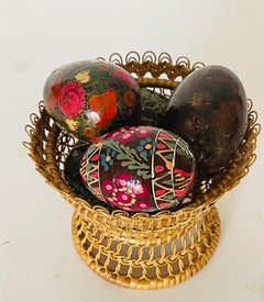 Easter Handcarved Panted Wood Eggs in Basket