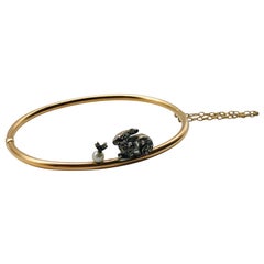 Easter Rabbit Bunny Turnip Natural Pearl Ruby Diamond Gold Bangle Bracelet