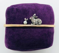 Easter Rabbit Bunny Turnip Natural Pearl Ruby Diamond Gold Bangle Bracelet