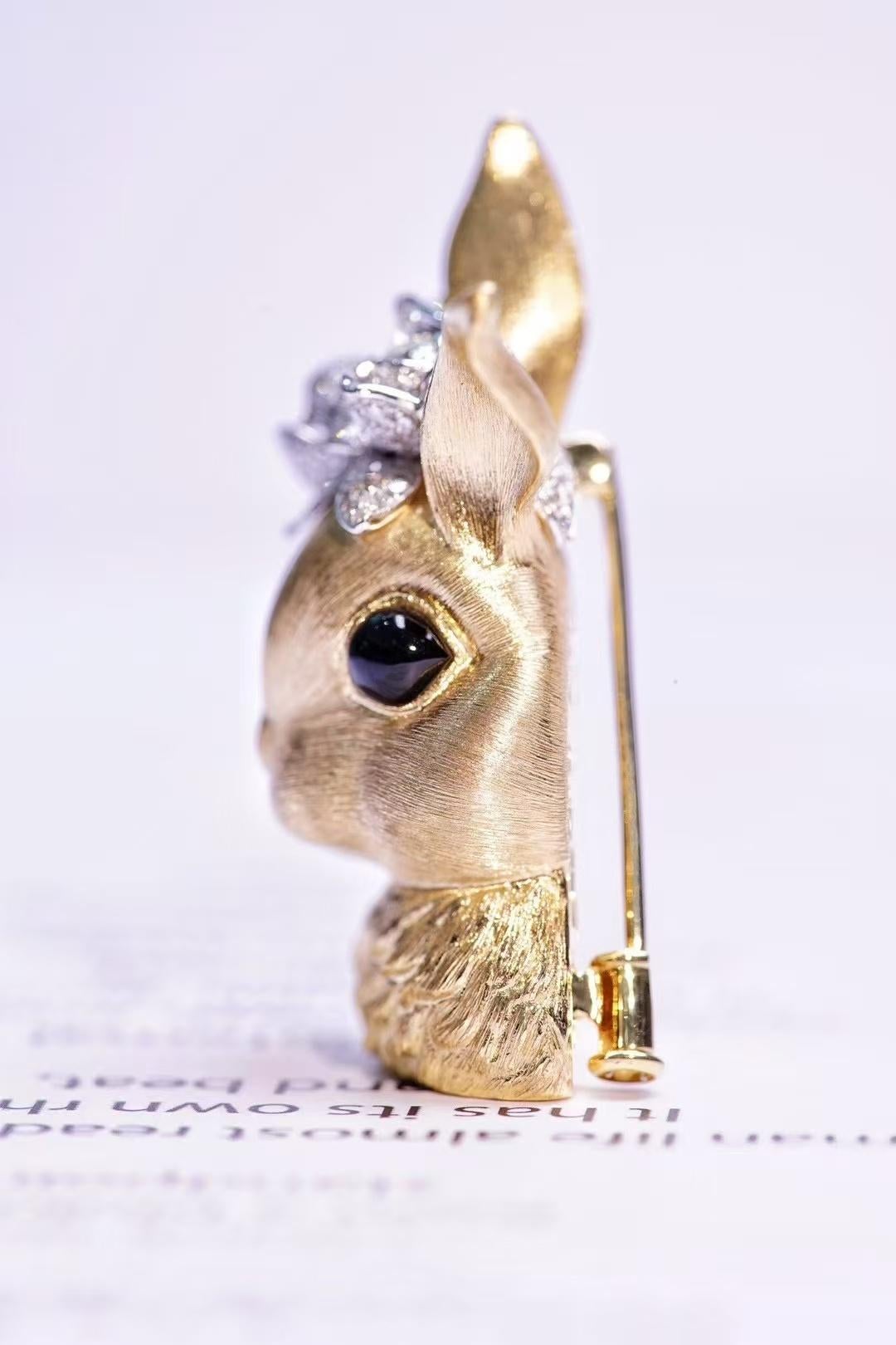 Modern Exquisite Easter Bunny Gold Brooch&Pendant with Nature Diamond Heavy Gold For Sale