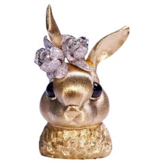 Exquisite Easter Bunny Gold Brooch&Pendant with Nature Diamond Heavy Gold