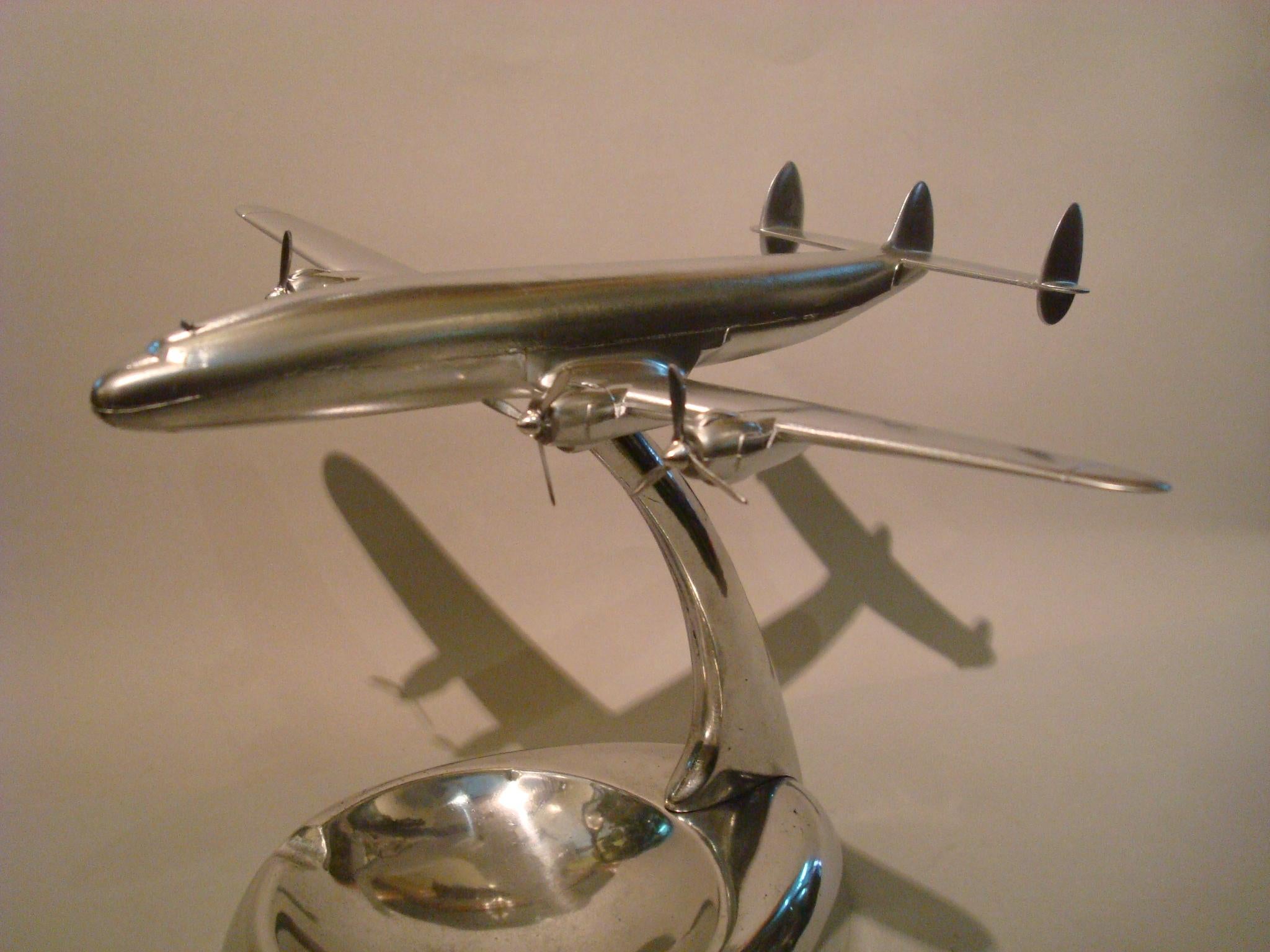 Aluminum Eastern Air Lines Constellation Airplane Desk Model Ashtray, 1950s