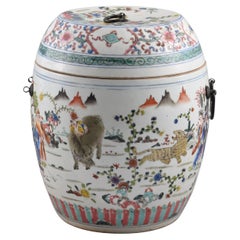 Eastern barrel-shaped container. Porcelain, metal. China 19th century.