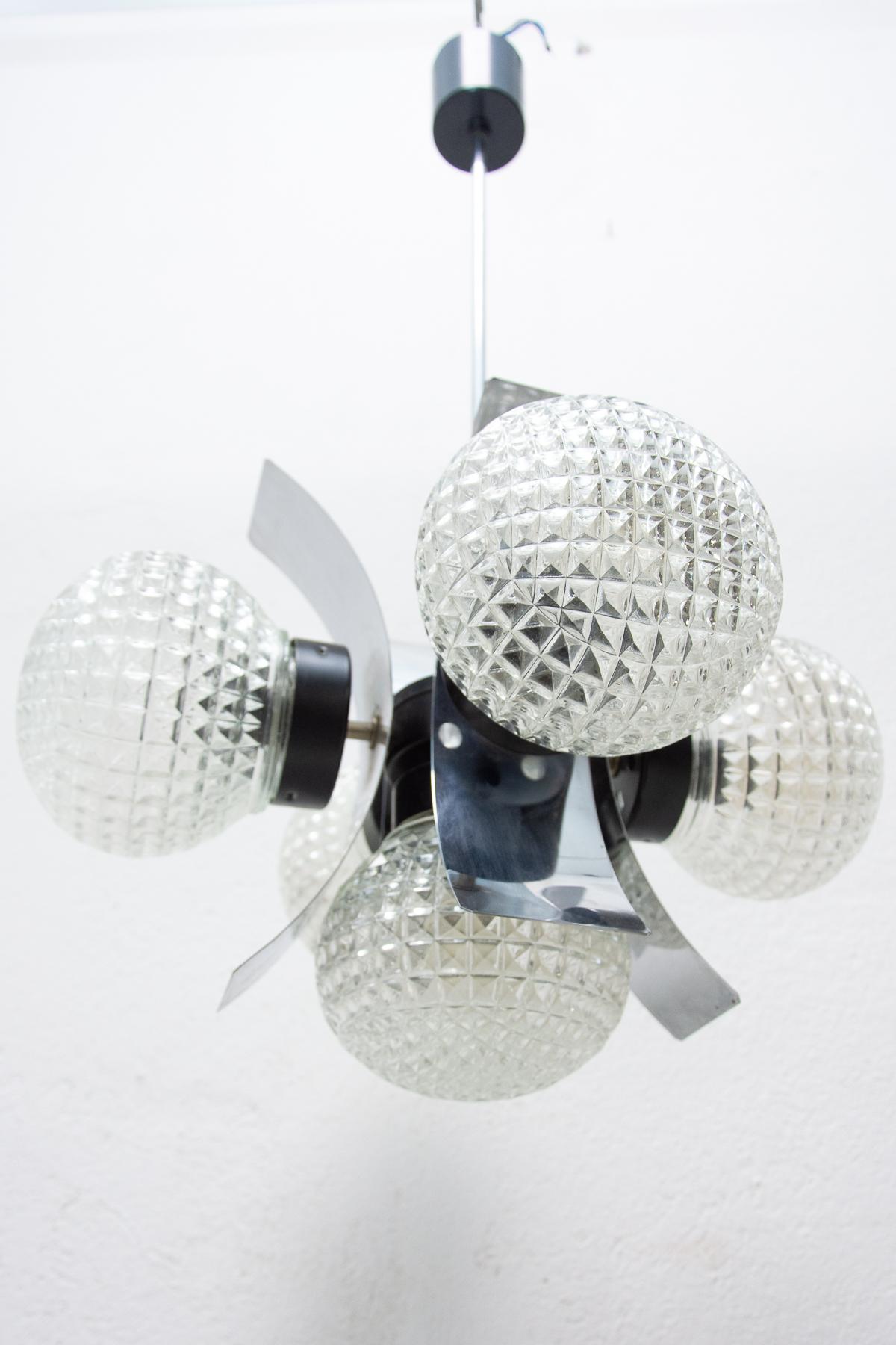 Cut Glass Eastern Bloc Brutalist Pendant Lamp from the 1970s, Czechoslovakia For Sale