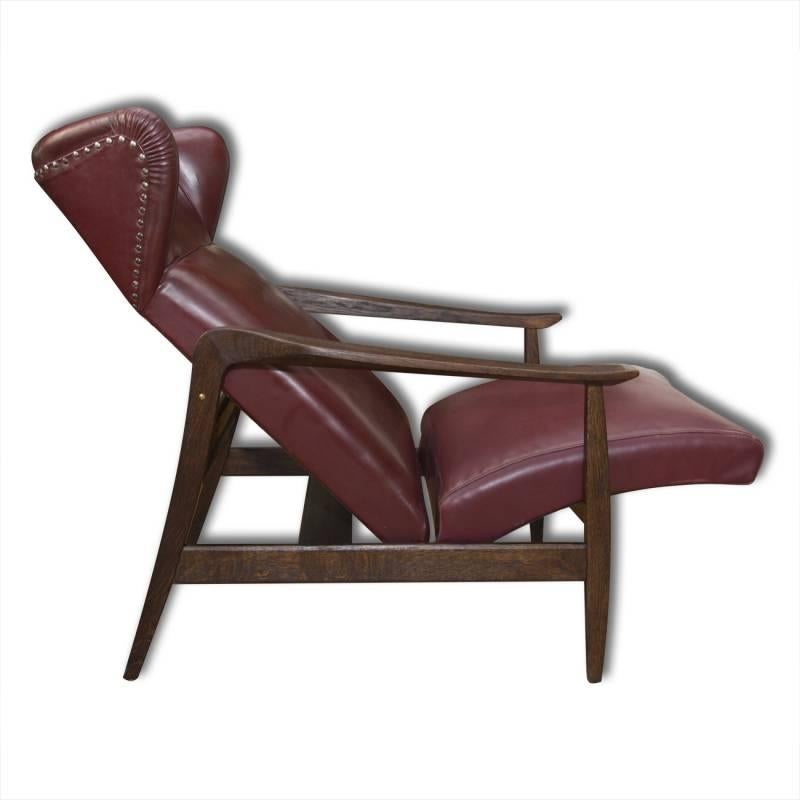 Scandinavian Modern Leather Adjustable Wingback Chair by ULUV, 1950s For Sale