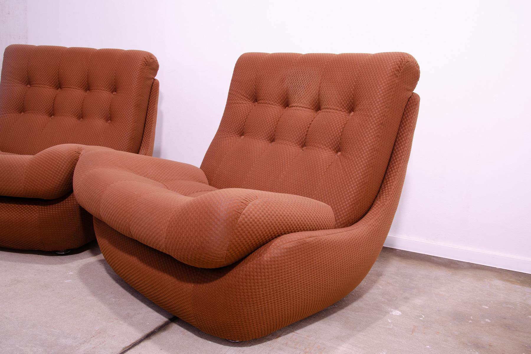 Fabric Eastern Bloc Vintage armchairs by Jitona, Czechoslovakia, 1970s For Sale