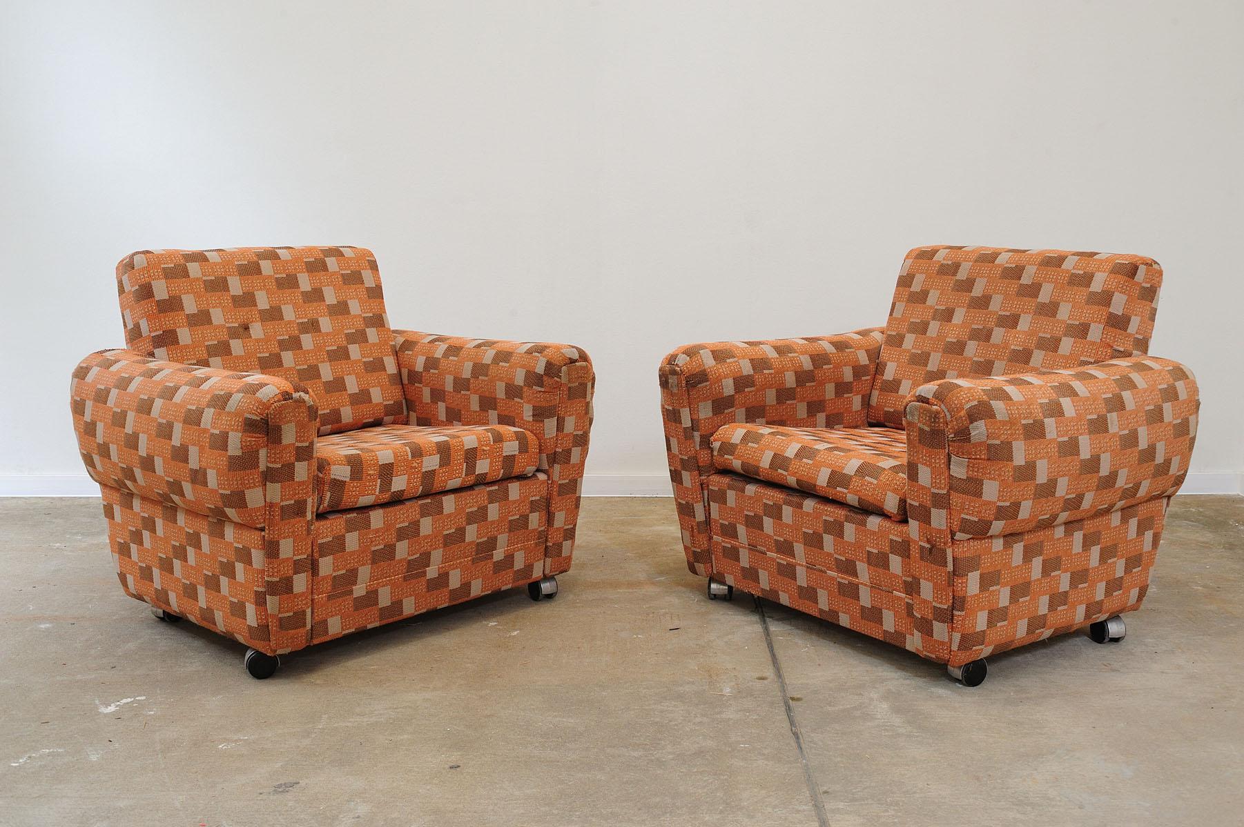 Fabric Eastern Bloc Vintage armchairs, Czechoslovakia, 1970s For Sale