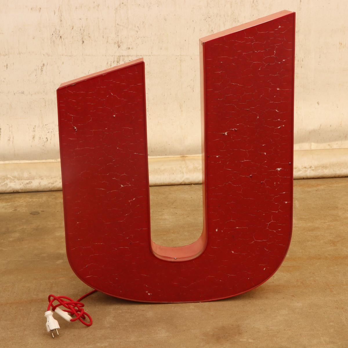 Industrial Eastern Bloc Huge Iluminated Letter U in the Form of a Floor Night Lamp, 1970 For Sale