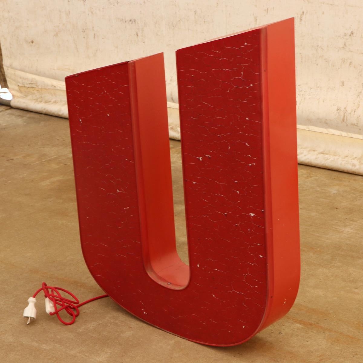 Czech Eastern Bloc Huge Iluminated Letter U in the Form of a Floor Night Lamp, 1970 For Sale
