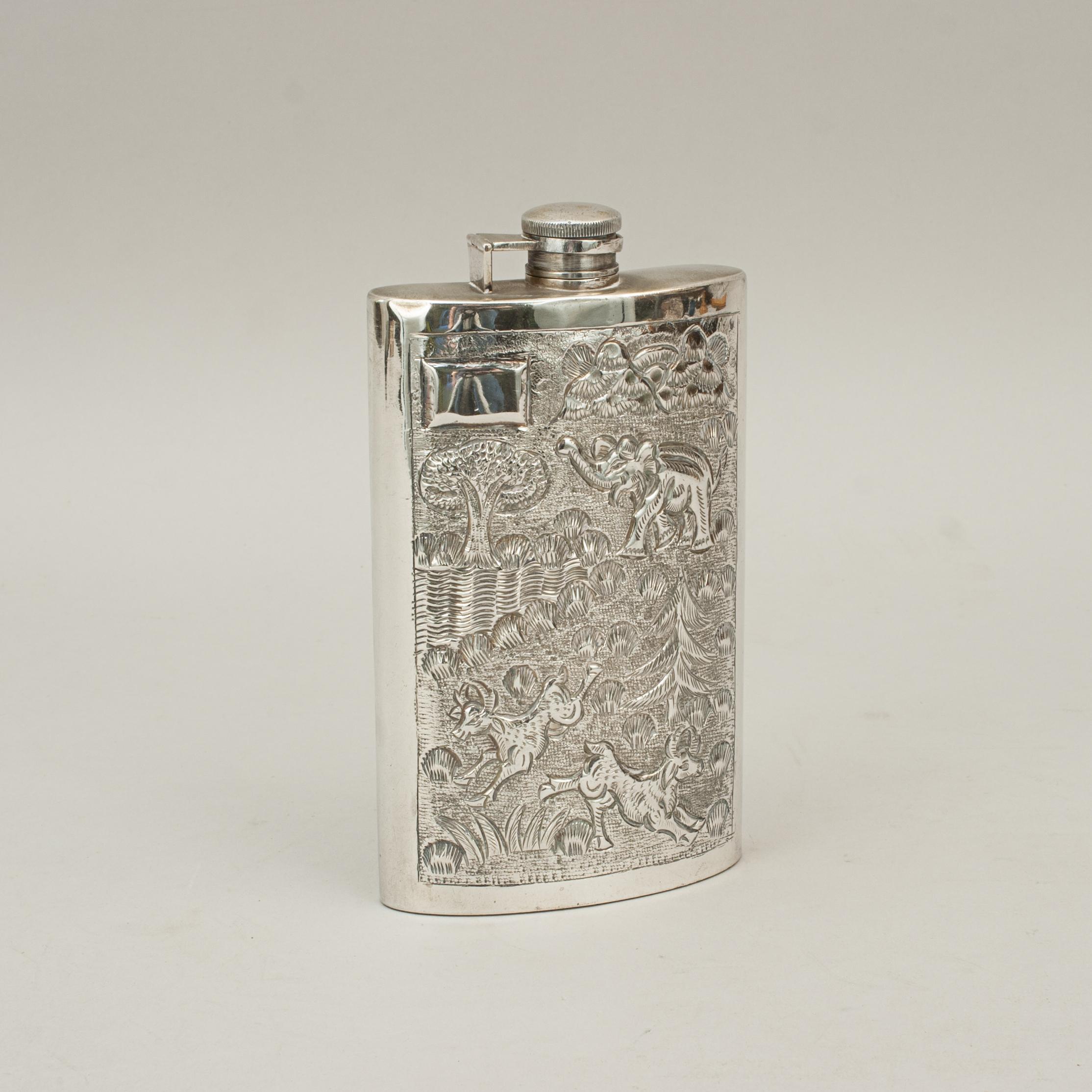 Eastern Design Silver Hip Flask with Elephant, Colonial Hip Flask 3