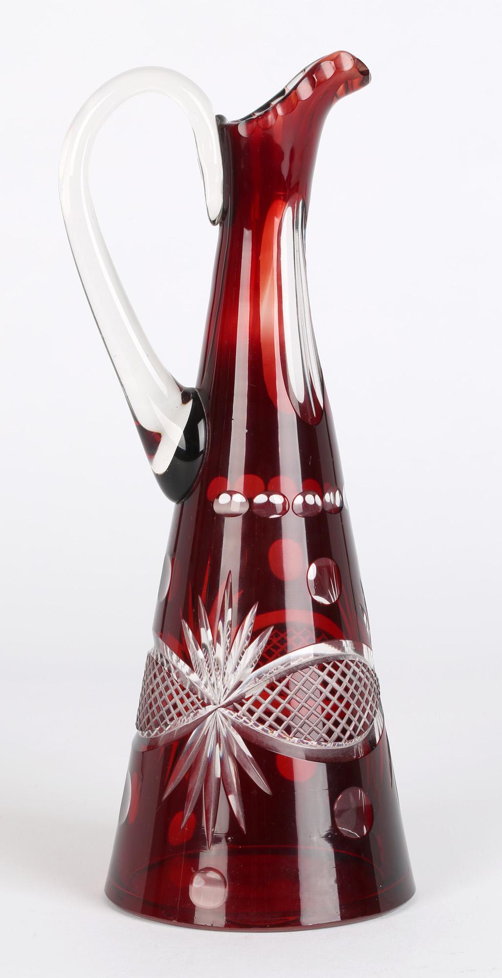 Eastern European Art Deco Cut Glass Red Overlay Jug For Sale 7