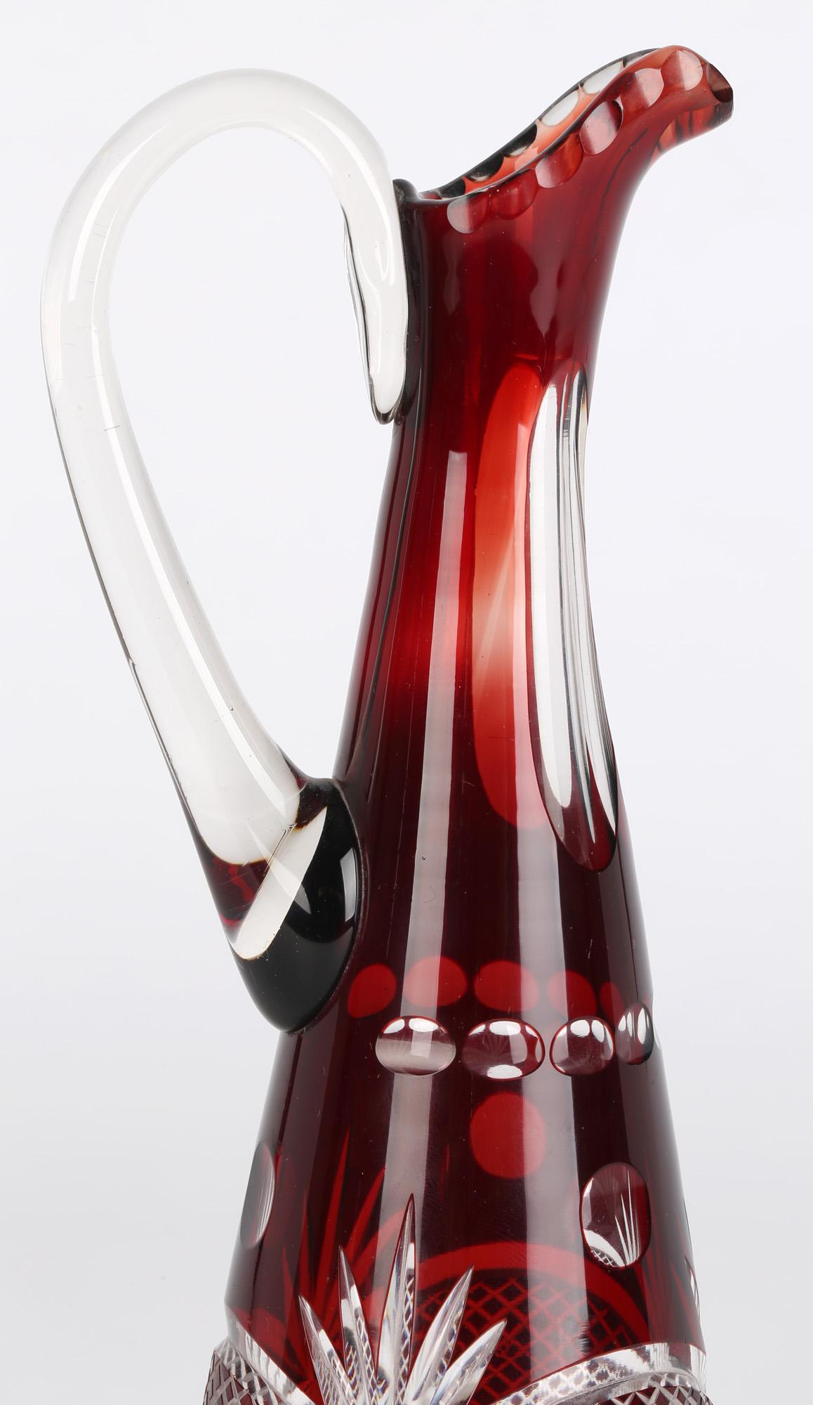 Eastern European Art Deco Cut Glass Red Overlay Jug For Sale 8