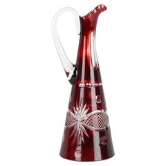 Eastern European Art Deco Cut Glass Red Overlay Jug