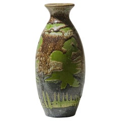 Vaso ovale in ceramica dell'Europa orientale, smalto testurizzato con motivo verde, anni '70