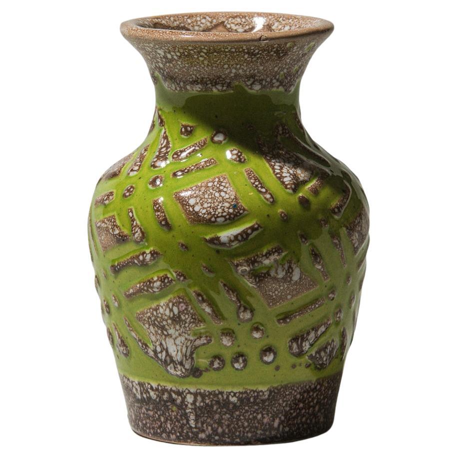 Eastern European Ceramic Vase, Textured Glaze with Acid Green Motif, 1970s