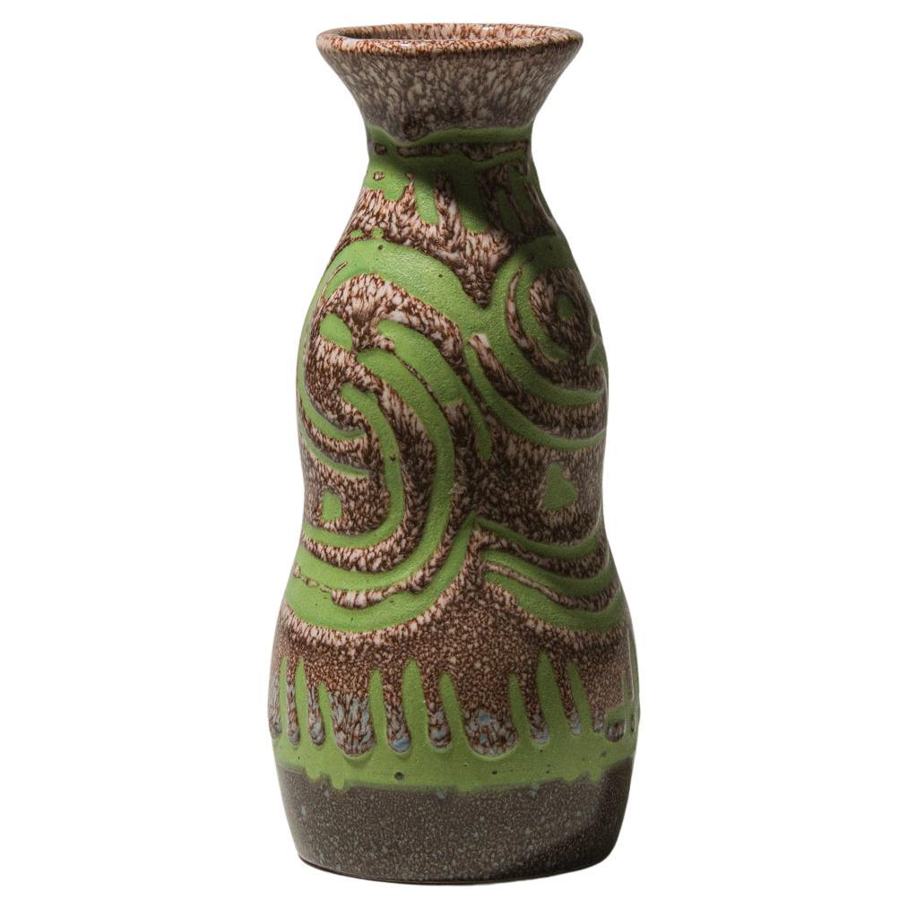 Eastern European Ceramic Vase, Textured Glaze with Green Motif, 1970s For Sale