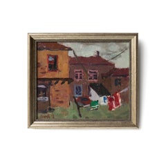 Eastern European Expressionist Cityscape Original Landscape Oil Painting vintage