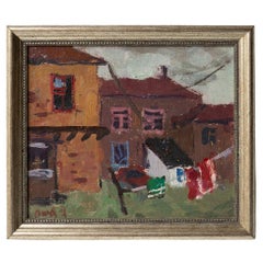 Eastern European Expressionist Cityscape Original Landscape Oil Painting vintage