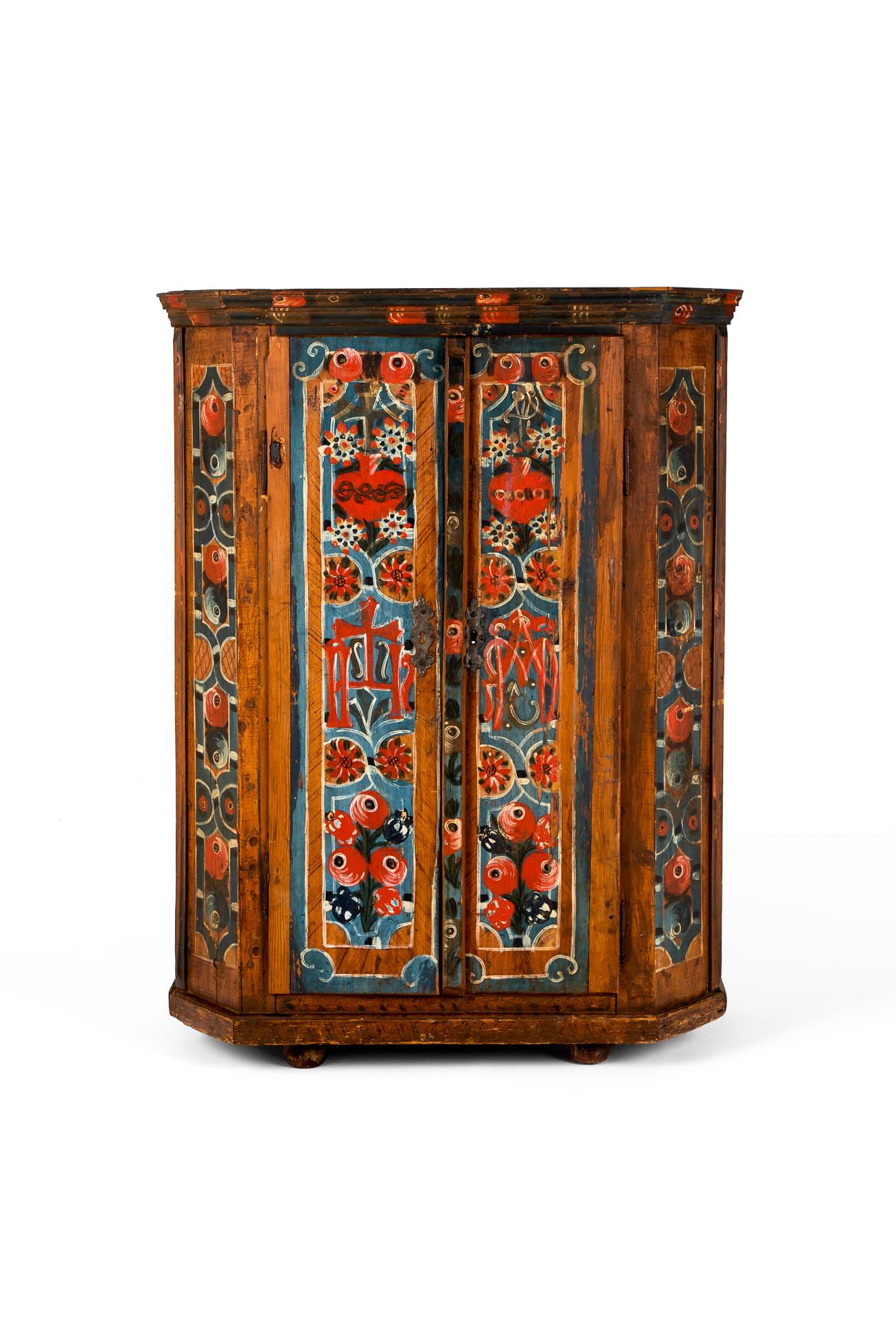 Hand-Carved Eastern European Folk Art Marriage Cupboard
