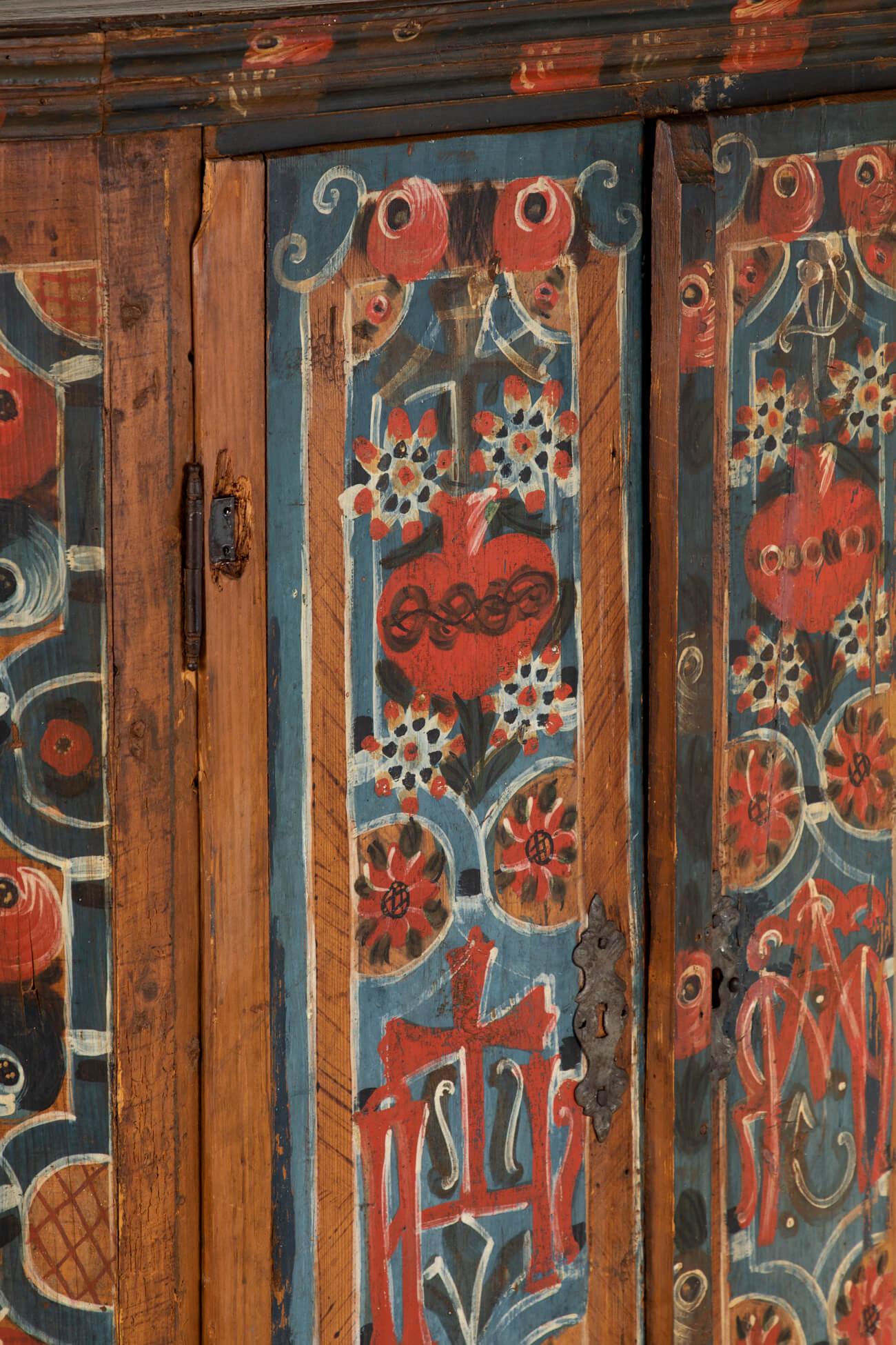 Pine Eastern European Folk Art Marriage Cupboard