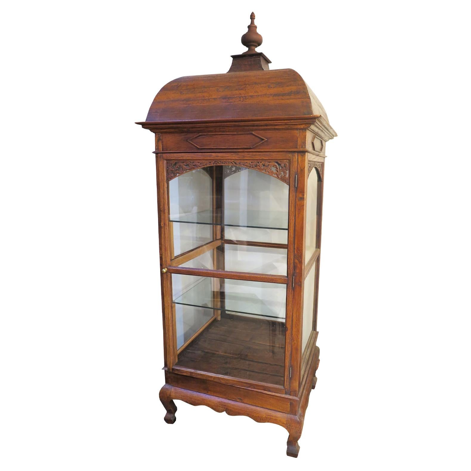 Eastern European Glass Vitrine with Carved Wood Frame and Details For Sale