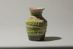 Eastern European Juried Ceramic Vase, Textured Glaze with Green Motif, 1970s