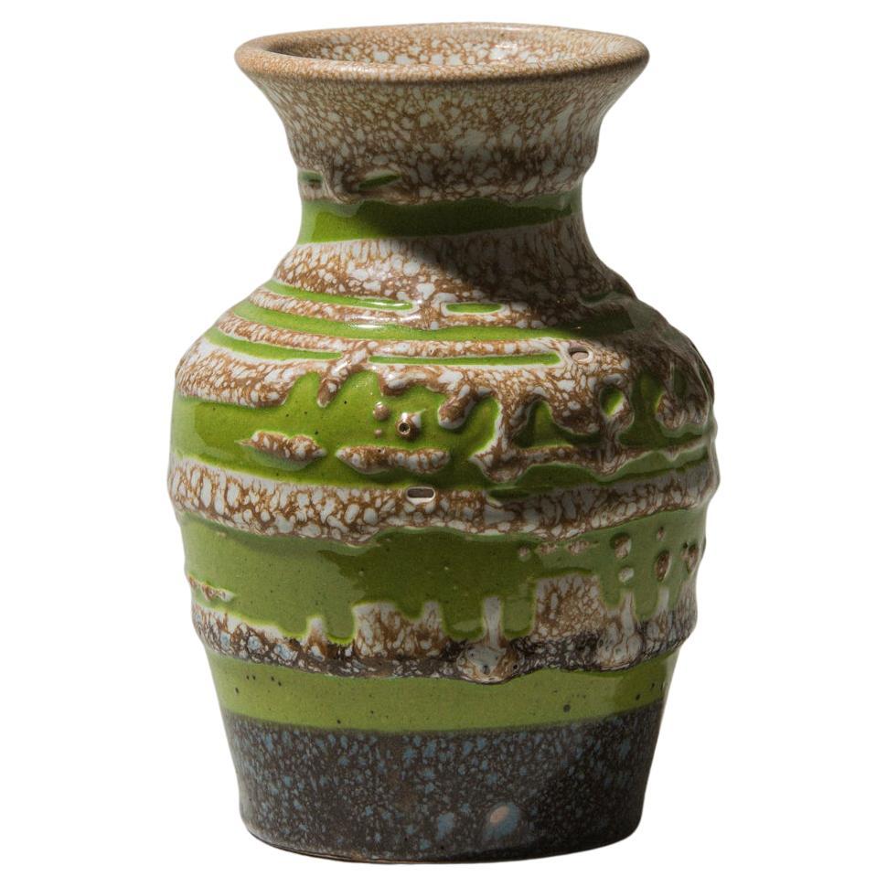 Eastern European Juried Ceramic Vase, Textured Glaze with Green Motif, 1970s